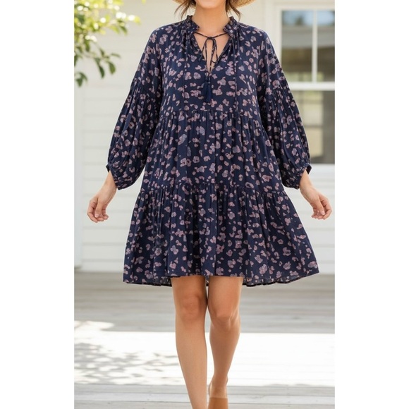 Oliphant Dresses & Skirts - Oliphant Balloon Sleeve Dress Leopard Navy Size Small